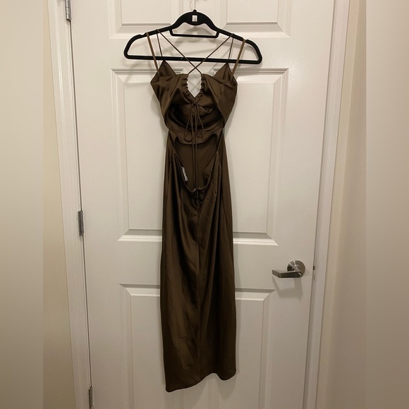 Revival Slip Dress Chocolate Brown Satin w/ Tie Back Sz S - Picture 4 of 14